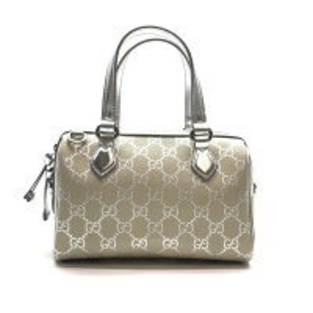 GUCCI GG Emblem Boston Bag Handbag Metallic Beige